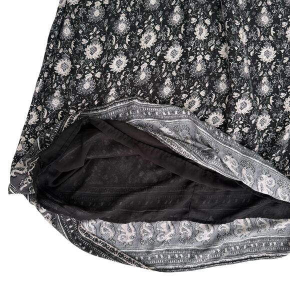 Lucky Brand Boho Midi Dress Sz Medium Black White Floral Lined Sleeveless Casual - Picture 4 of 16